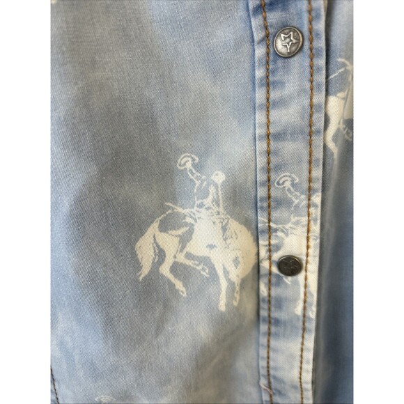 Ryan Michael Womens Light Denim Bucking Horse Print Snap Front Shirt XXL. Rare - Picture 6 of 11